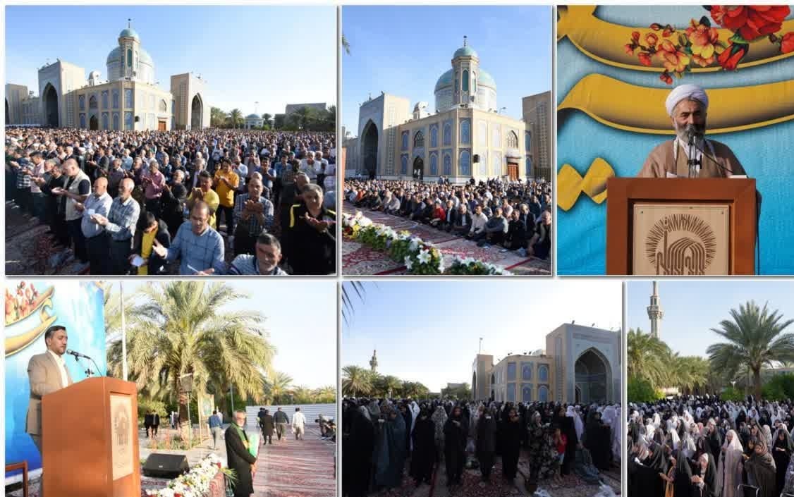 مراسم نماز عید سعید فطر با حضور پرشور مسئولین و مردم ولایتمدار شهرستان طبس در آستان حضرت حسین بن موسی الکاظم(ع) برگزار شد.