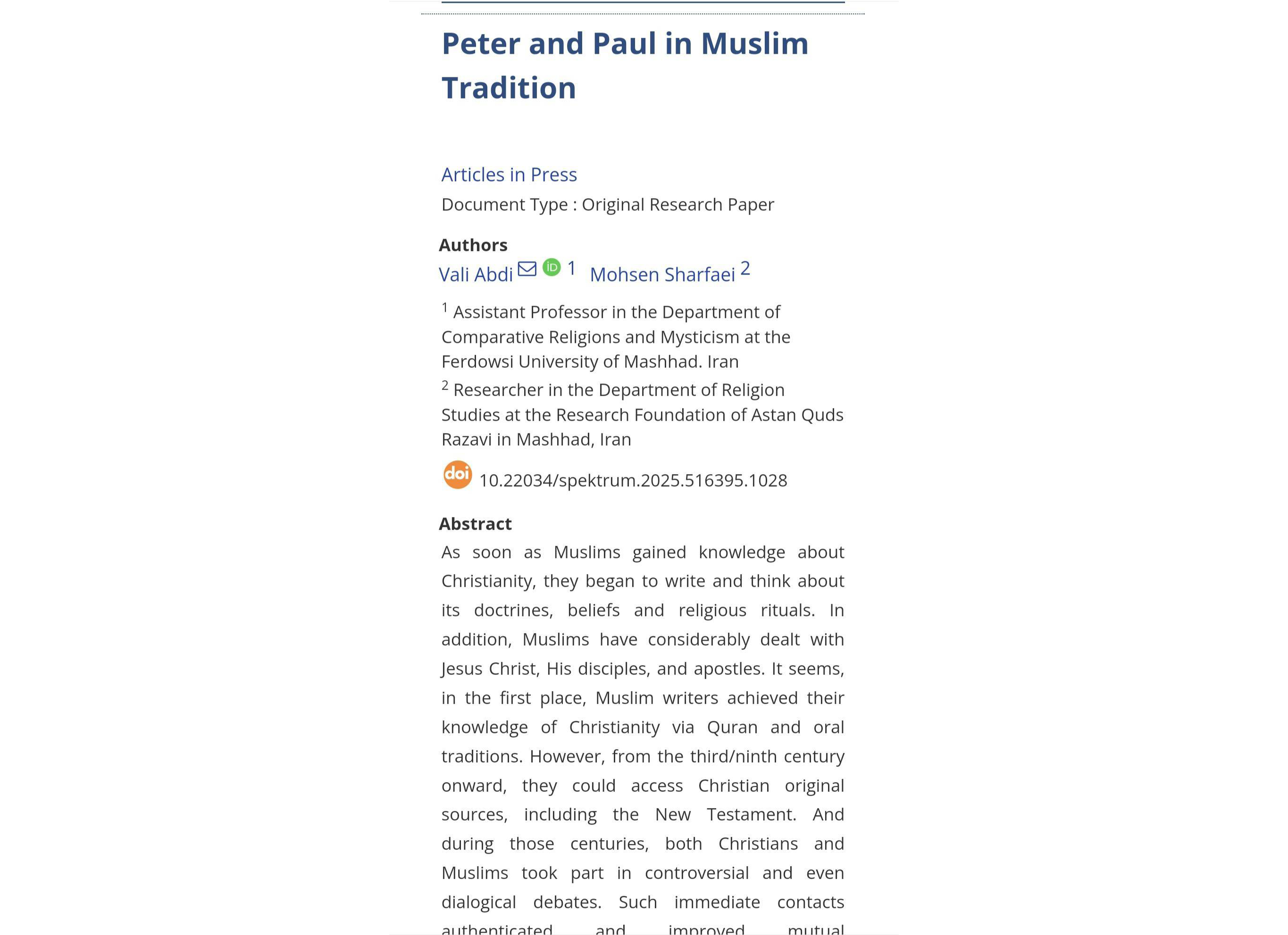 چاپ مقاله علمی پژوهشگران بنیاد پژوهش های اسلامی  در مجله معتبر بین‌المللی 