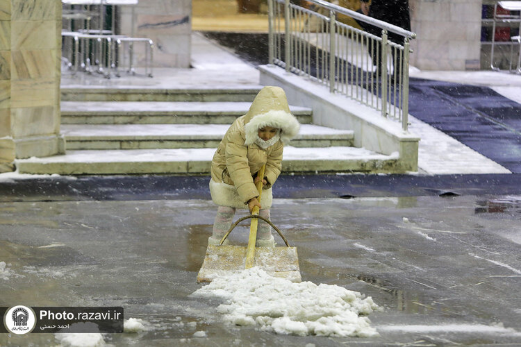 بارش برف شبانگاهی در حرم مطهر رضوی