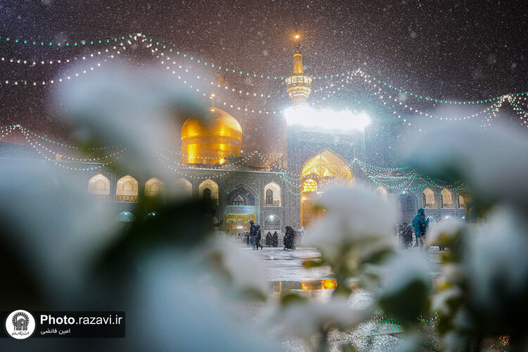 بارش برف شبانگاهی در حرم مطهر رضوی