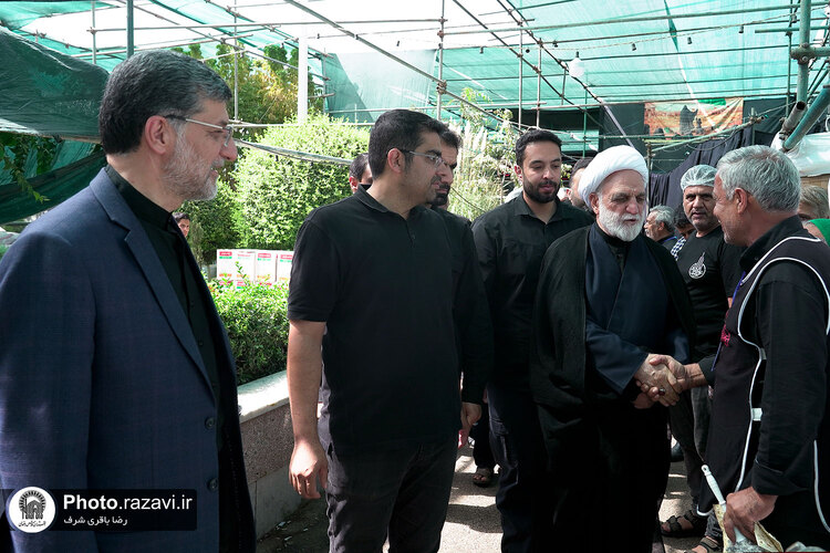 حضور رئیس قوه قضائیه در مواکب اطراف حرم مطهر رضوی