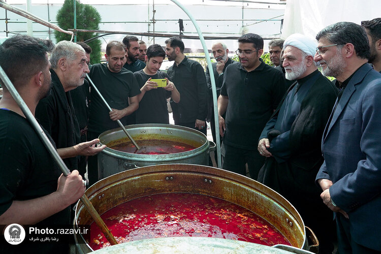 حضور رئیس قوه قضائیه در مواکب اطراف حرم مطهر رضوی