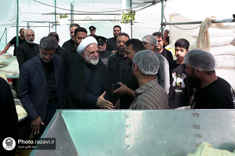 حضور رئیس قوه قضائیه در مواکب اطراف حرم مطهر رضوی