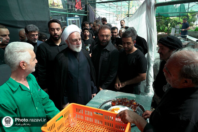 حضور رئیس قوه قضائیه در مواکب اطراف حرم مطهر رضوی