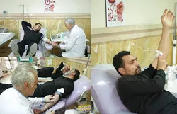  اهدای خون جمعی از خادمان و کارکنان در حرم مطهر رضوی