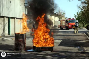 مانور مشترک اطفاء حریق در شرکت صنایع غذایی رضوی