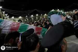 وداع با پیکر شهید حسین امیر عبداللهیان در حرم مطهر رضوی