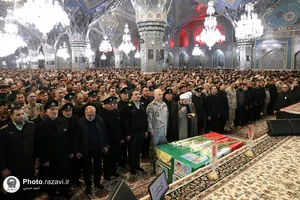 وداع با پیکر شهدای دفاع مقدس و مدافع امنیت در حرم مطهر رضوی