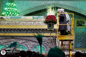 گل آرایی ضریح مطهر امام رضا (ع) به&zwnj;مناسبت اعیاد شعبانیه