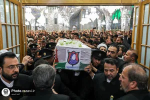 مراسم وداع با پیکر 2 شهید حمله تروریستی کرمان در حرم مطهر رضوی