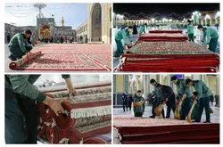 فرش‌آرایی حرم رضوی برای میزبانی شایسته از زائران عرفه و عید قربان