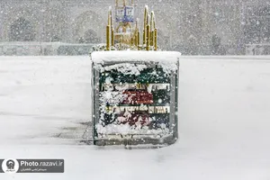 خدمت&zwnj;رسانی به زائران حرم مطهر رضوی در بارش برف
