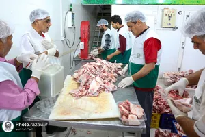بسته&zwnj;بندی و توزیع گوشت قربانی اهدایی ناذران به مناسبت عید قربان