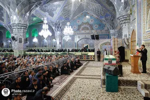 وداع با پیکر فرمانده قرارگاه عملیاتی سجاد سراوان در حرم مطهر رضوی