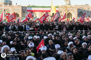 اقامه نماز بر پیکر مطهر رهبر شهید انقلاب در حرم مطهر رضوی-۱