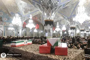 وداع با پیکر شهدای حمله تروریستی رژیم صهیونیستی در حرم مطهر رضوی