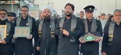 استقبال خادمان مواکب حسینی از خدام رضوی در مسیر پیاده روی اربعین حسینی