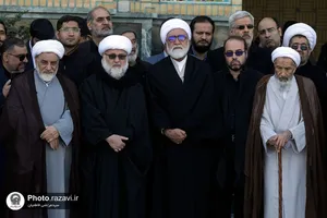 مراسم تشییع پیکر همسر مکرمه آیت الله وحید خراسانی در حرم مطهر رضوی