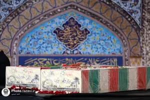 مراسم وداع با پیکر شهدای گمنام دفاع مقدس در حرم مطهر رضوی