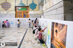 رنگ آمیزی دیوارنگاره توسط کودکان جهان اسلام یادبود شهدای مدرسه میناب