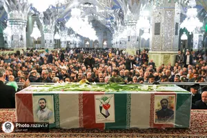 مراسم وداع با پیکر 2 شهید حمله تروریستی کرمان در حرم مطهر رضوی
