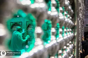غبارروبی ضریح مطهر حضرت رضا(ع) در آستانه میلاد پیامبر اکرم(ص)