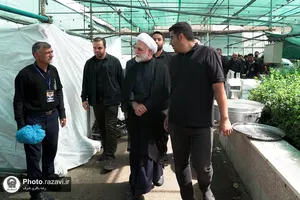 حضور رئیس قوه قضائیه در مواکب اطراف حرم مطهر رضوی
