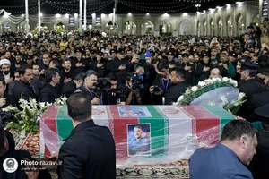 وداع با پیکر شهید حسین امیر عبداللهیان در حرم مطهر رضوی