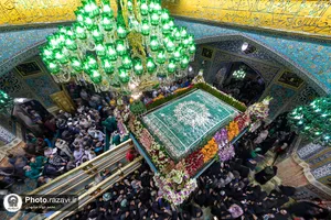 گل&zwnj;آرایی ضریح مطهر رضوی در آستانه ولادت امام رضا علیه&zwnj;السلام