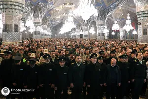 وداع با پیکر شهدای دفاع مقدس و مدافع امنیت در حرم مطهر رضوی