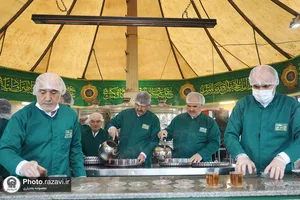 توزیع گل نرگس در چایخانه حرم مطهر رضوی