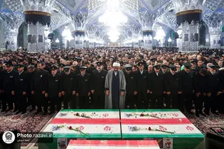 در حریم حضرت رضا (ع)، پیکر‌های پاک پنج شهید جنگ رمضان بدرقه شد