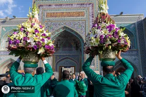 گل&zwnj;آرایی ضریح مطهر رضوی در آستانه ولادت امام رضا علیه&zwnj;السلام