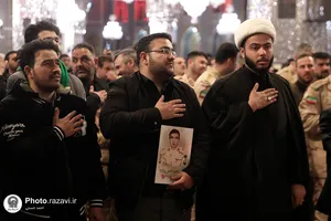 وداع با پیکر شهدای دفاع مقدس و مدافع امنیت در حرم مطهر رضوی
