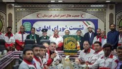 حضور پرچم امام رضا (ع) در جمع امدادگران هلال‌احمر خوزستان؛ تقدیر از رشادت‌های جنگ ۱۲ روزه و جنگ رمضان