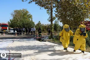 مانور مشترک اطفاء حریق در شرکت صنایع غذایی رضوی
