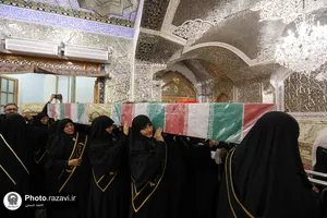 مراسم وداع با پیکر شهدای گمنام دفاع مقدس در حرم مطهر رضوی
