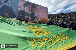 حضور خدام حرم مطهر رضوی در مراسم تشییع شهدای مقاومت