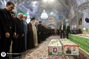 مراسم وداع با پیکر 2 شهید حمله تروریستی کرمان در حرم مطهر رضوی