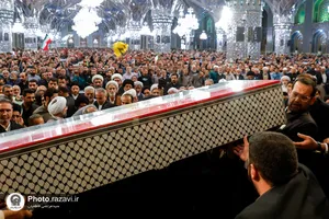 مراسم وداع با پیکر شهید نیلفروشان در حرم مطهر رضوی