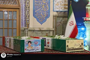 وداع با پیکر شهدای دفاع مقدس و مدافع امنیت در حرم مطهر رضوی