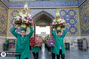 گل&zwnj;آرایی ضریح مطهر رضوی در آستانه ولادت امام رضا علیه&zwnj;السلام