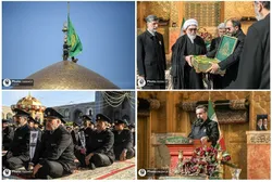 Ceremony observes replacement of dome flag, fabric cover of holy chamber at Imam Reza Shrine