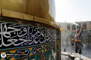 شستشوی گنبد صحن قدس حرم مطهر رضوی