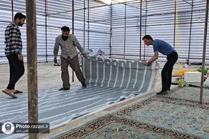 آماده سازی موکب &laquo;دارالکرامه&raquo; امام رضا علیه&zwnj;السلام در خیابان شارستان