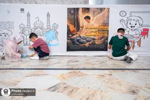 رنگ آمیزی دیوارنگاره توسط کودکان جهان اسلام یادبود شهدای مدرسه میناب