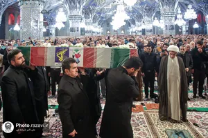 مراسم وداع با پیکر شهید مجید شخصی در حرم مطهر رضوی