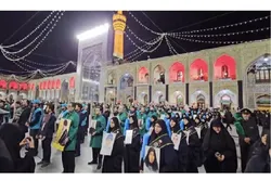 قرائت دسته‌جمعی دعای توسل به نیابت از رهبر شهید انقلاب و شهدای جنگ تحمیلی سوم در حرم مطهر رضوی