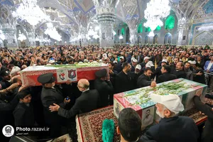 مراسم وداع با پیکر 2 شهید حمله تروریستی کرمان در حرم مطهر رضوی