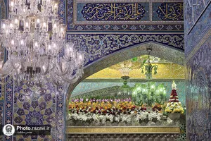 گل آرایی ضریح مطهر رضوی در شب نیمه شعبان